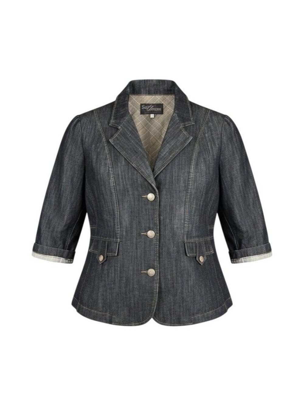 L.A. Blues Womens Denim 3/4 Sleeve Button Front Blazer Jacket Size 20